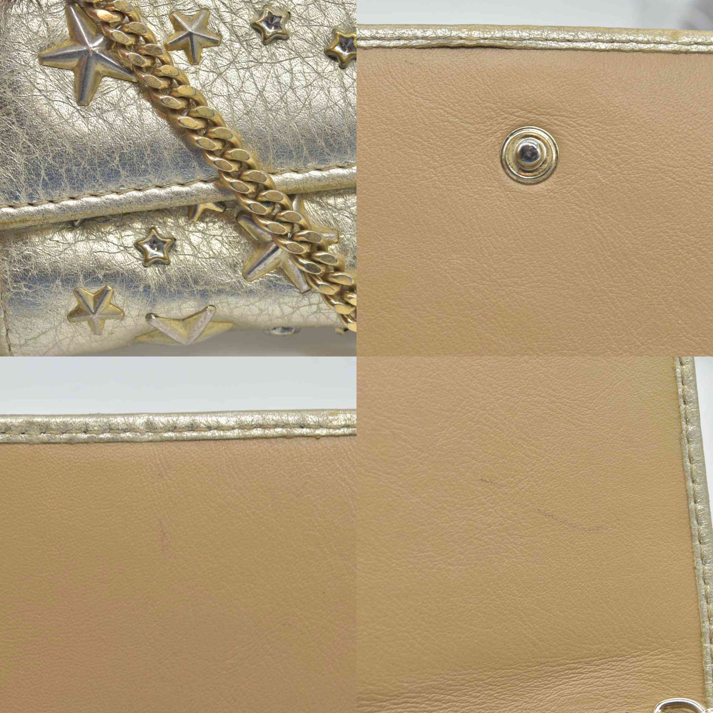 $795 Jimmy Choo Metallic Star Studded Wallet on Chain
