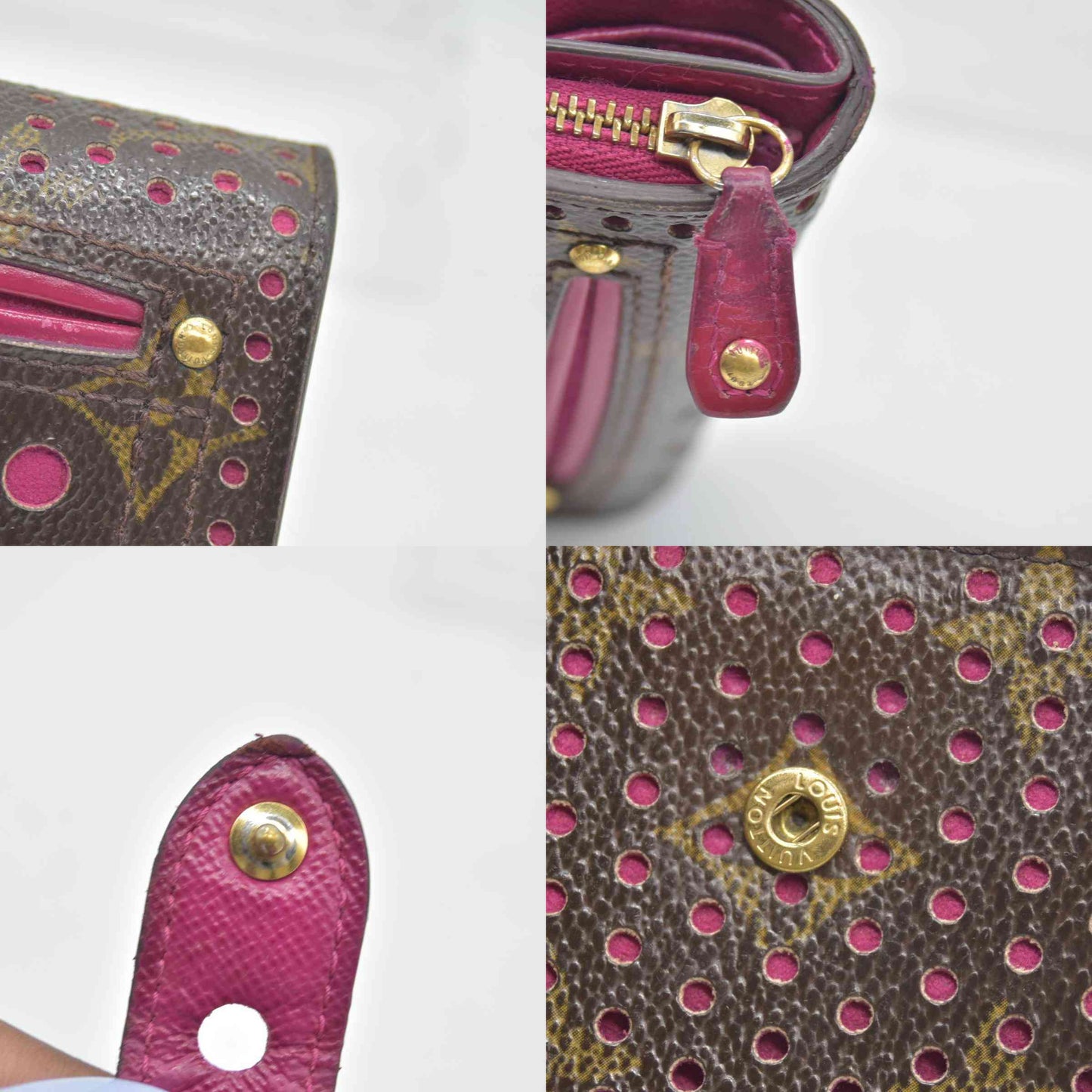 $640 2006 Louis Vuitton Monogram Perforated Compact Zipped Wallet Fuchsia CONSIGNMENT