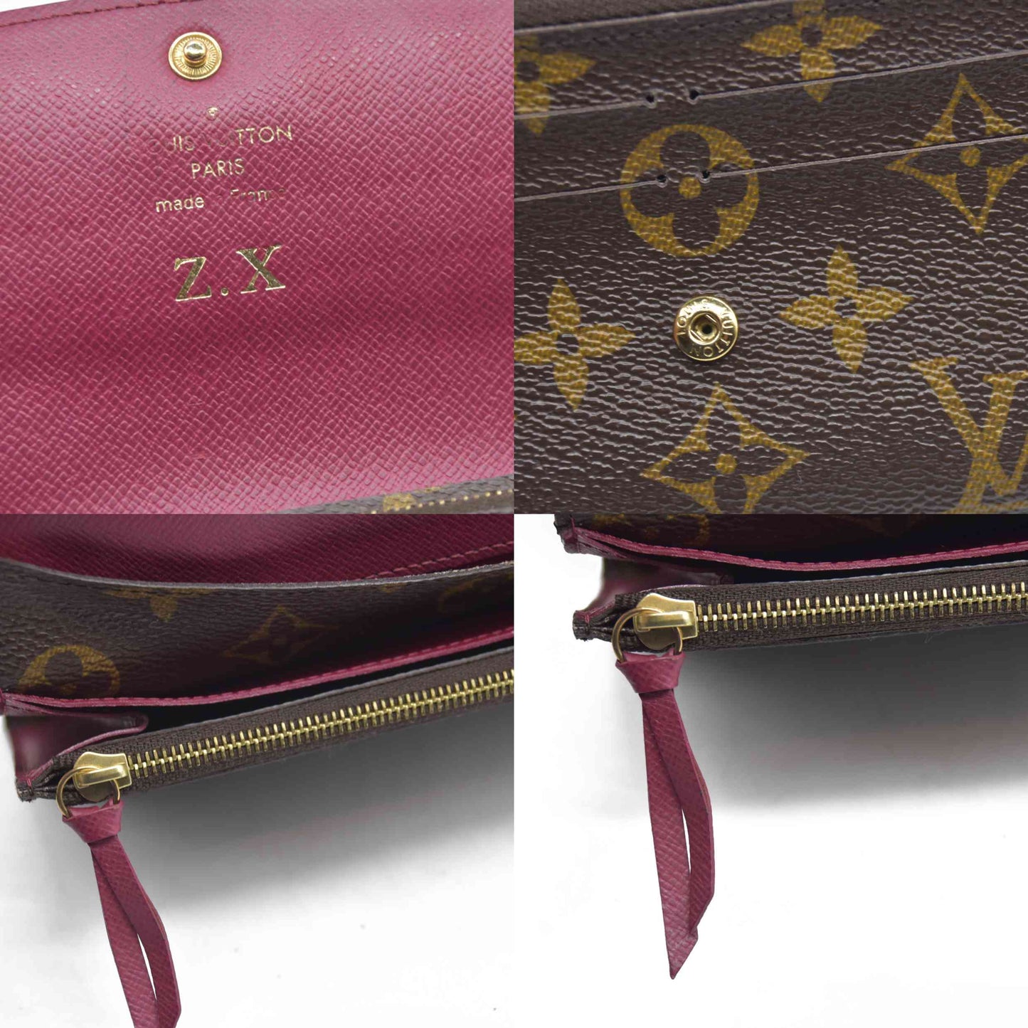 $660 Louis Vuitton Monogram Emilie Wallet Fuchsia TA4155 2015 CONSIGNMENT