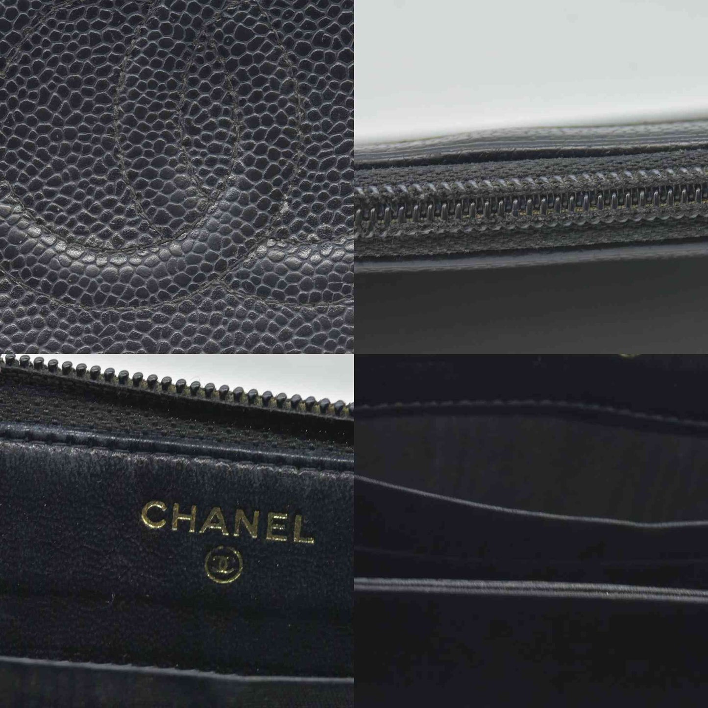 $925 Chanel Caviar Large Timeless CC Zip Around Wallet BlackCONSIGNMENT