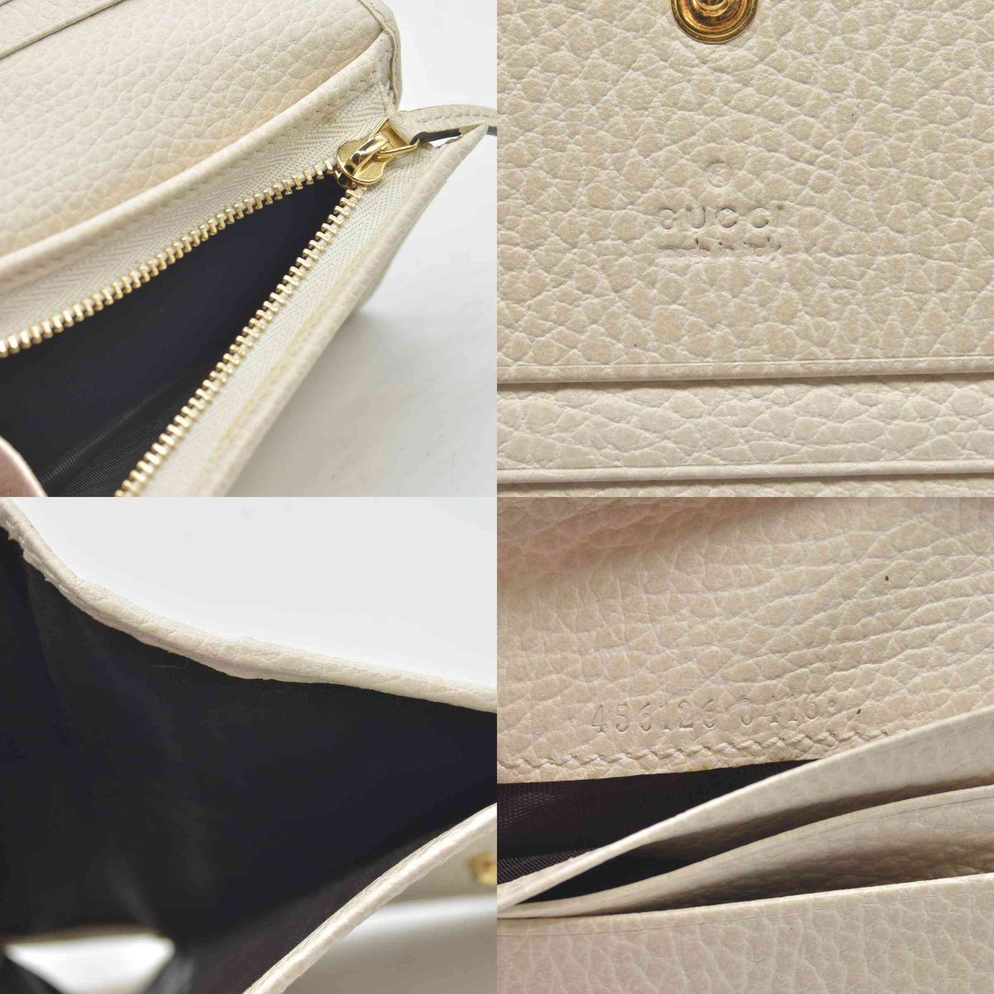 $520 Gucci Pebbled Calfskin GG Marmont Card Case White