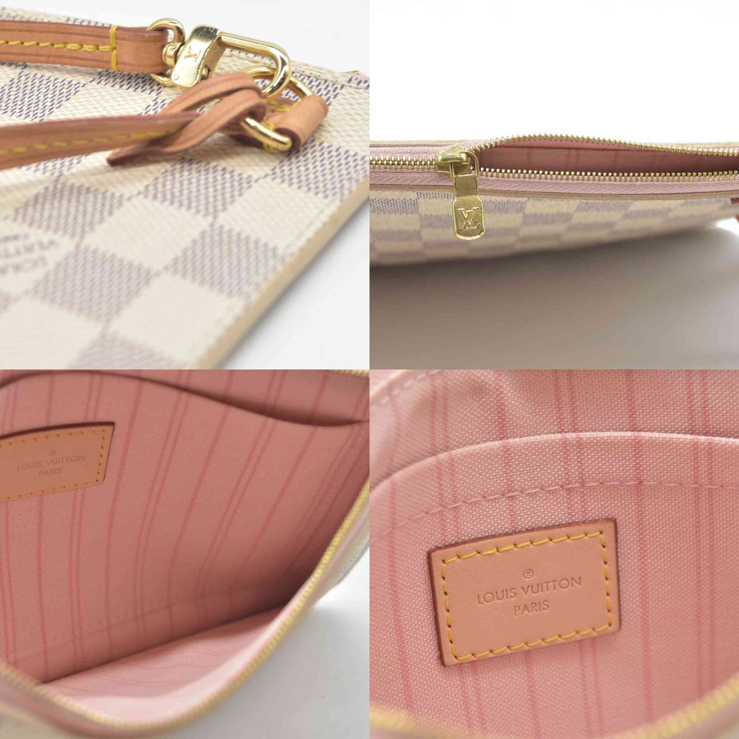 AUCTION $600 Louis Vuitton  Damier Azur Neverfull MM GM Pochette Rose Ballerine