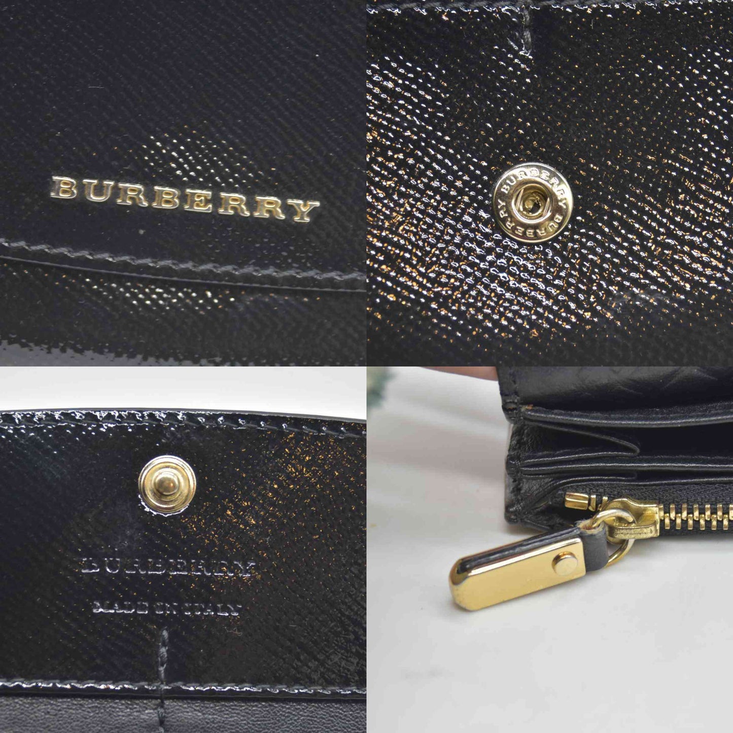 $620 Burberry Grainy Calfskin Patent Black Leather Porter Continental Wallet Black CONSIGNMENT
