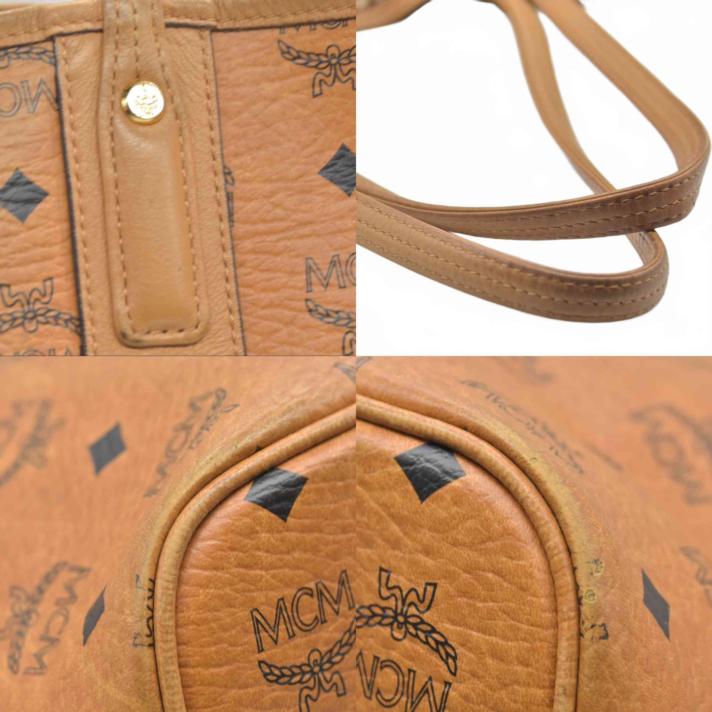 $880 MCM Visetos Large Liz Reversible Shopper Tote Cognac