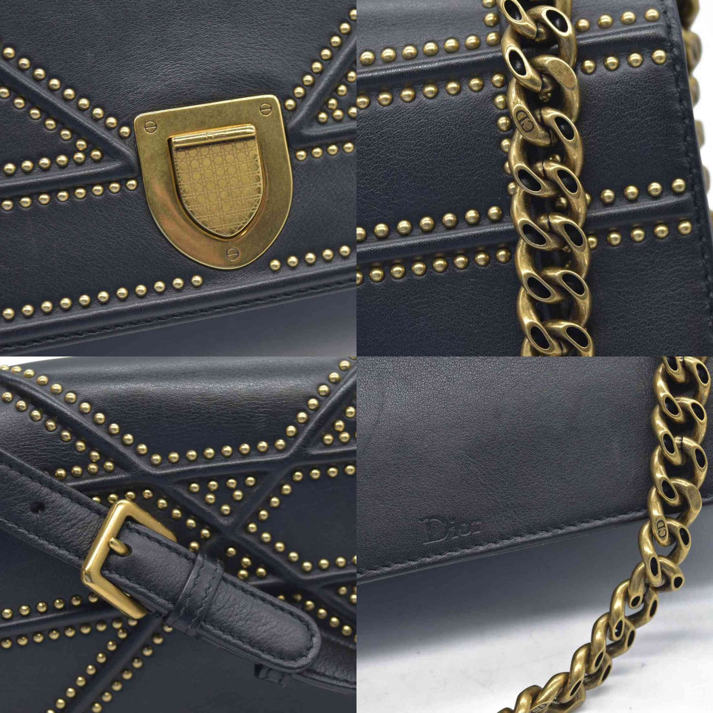 $3600 Dior Lambskin Studded Medium Diorama Flap Bag Black