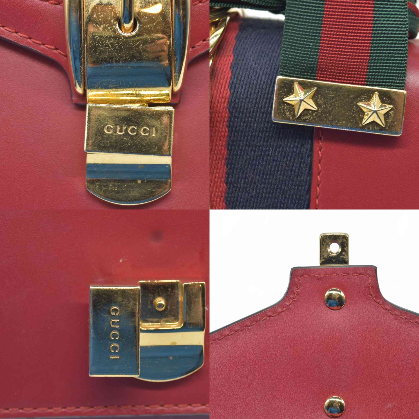 $1980 Gucci Calfskin Mini Sylvie Chain Shoulder Bag Hibiscus Red