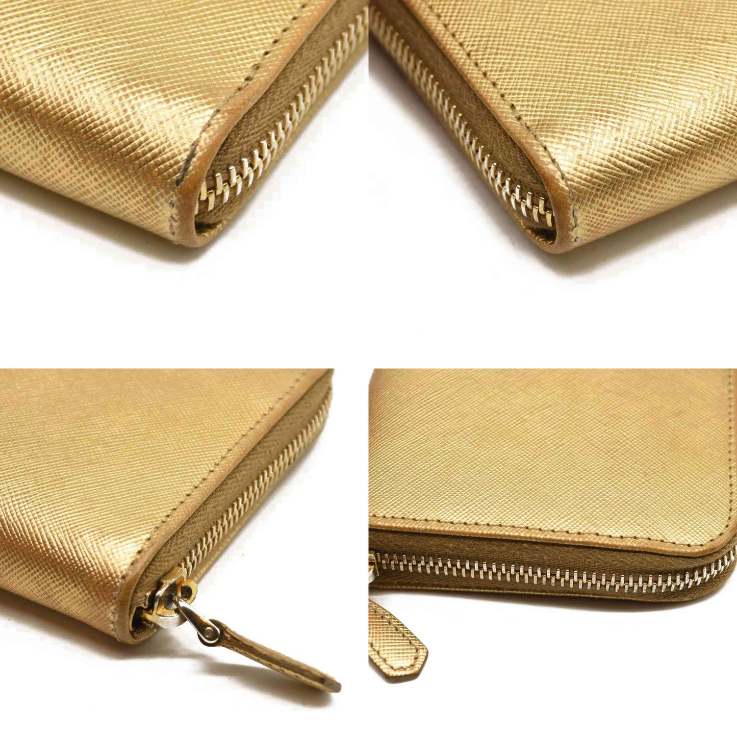 Prada Saffiano Zip Around Wallet Metallic Gold