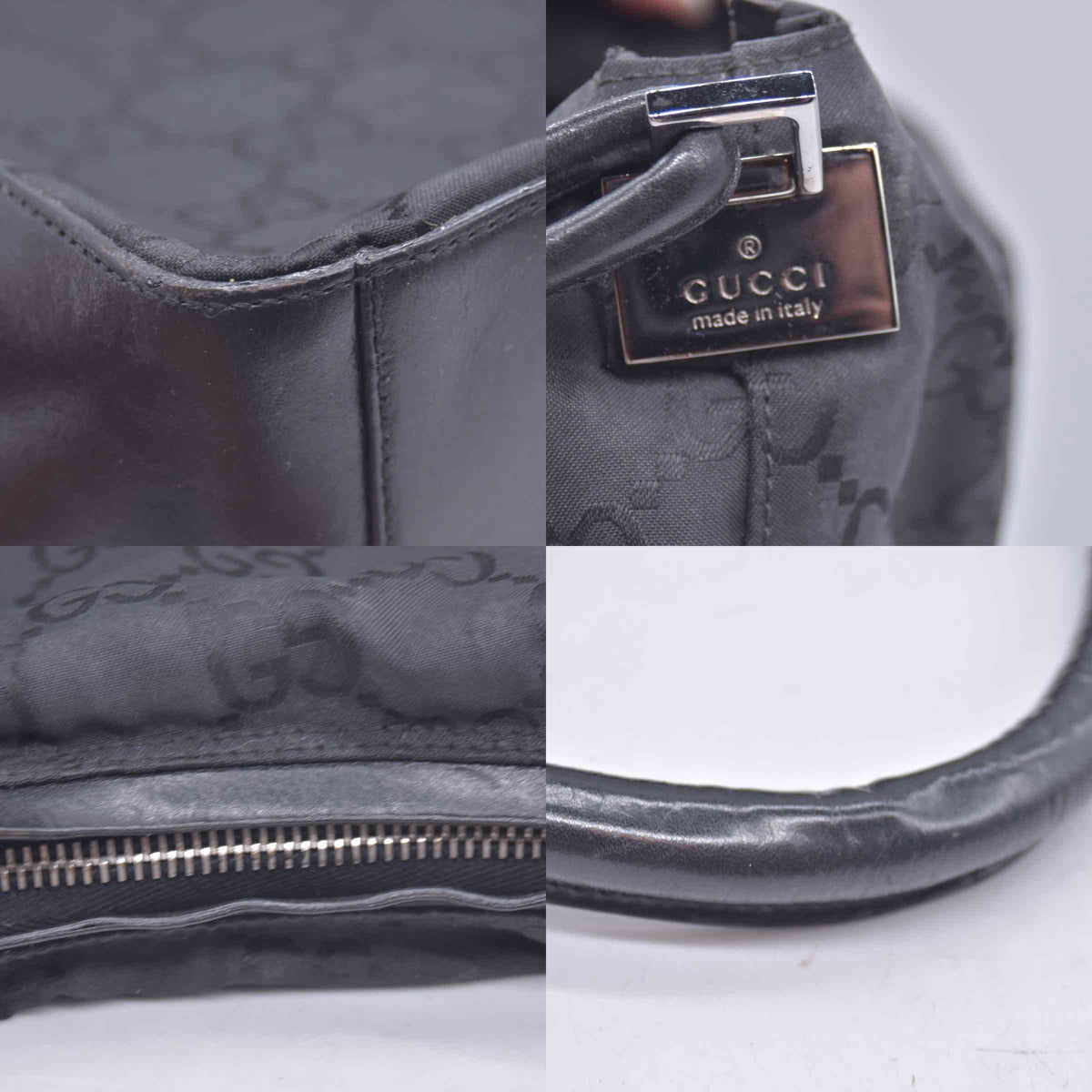 $850 Vintage Gucci Canvas Zip Shoulder Hobo Black CONSIGNMENT 10020932