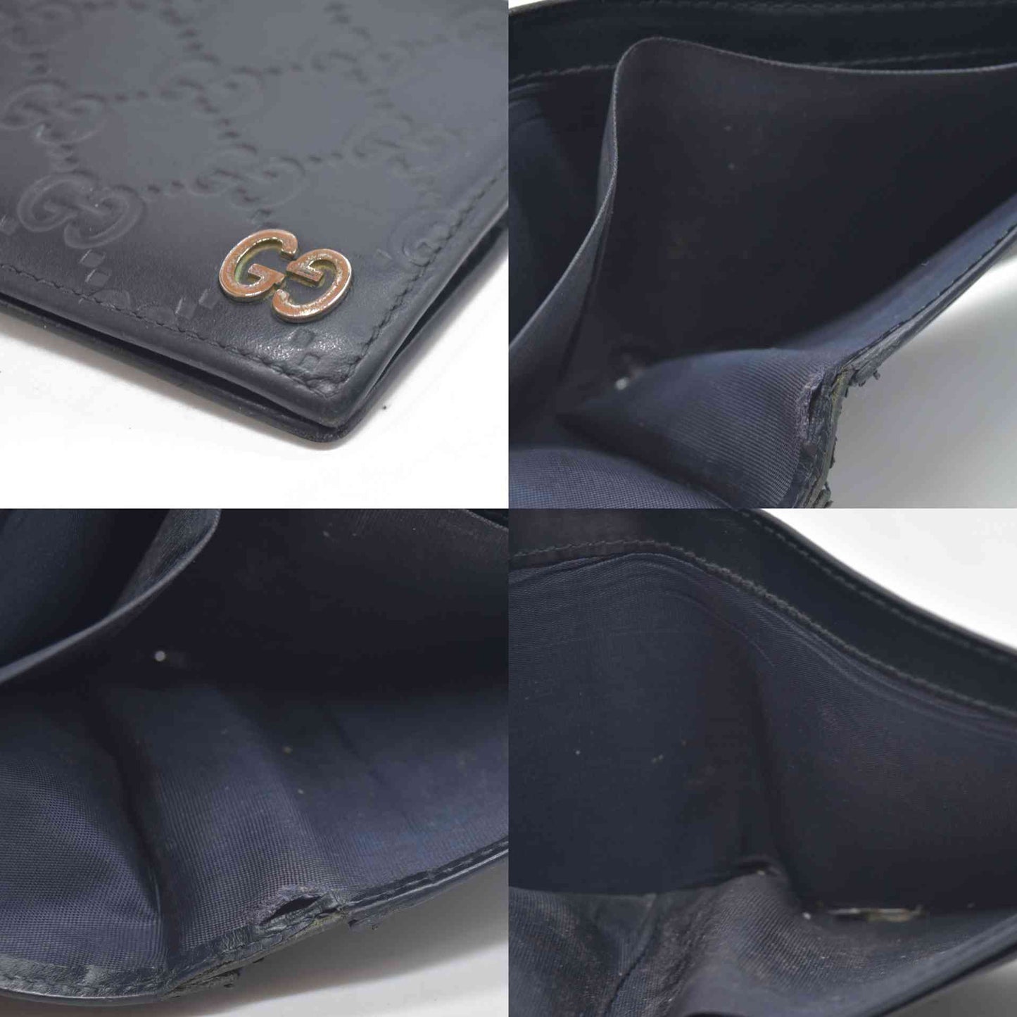 $550 Gucci GG Supreme Leather Wallet Navy Blue Silver