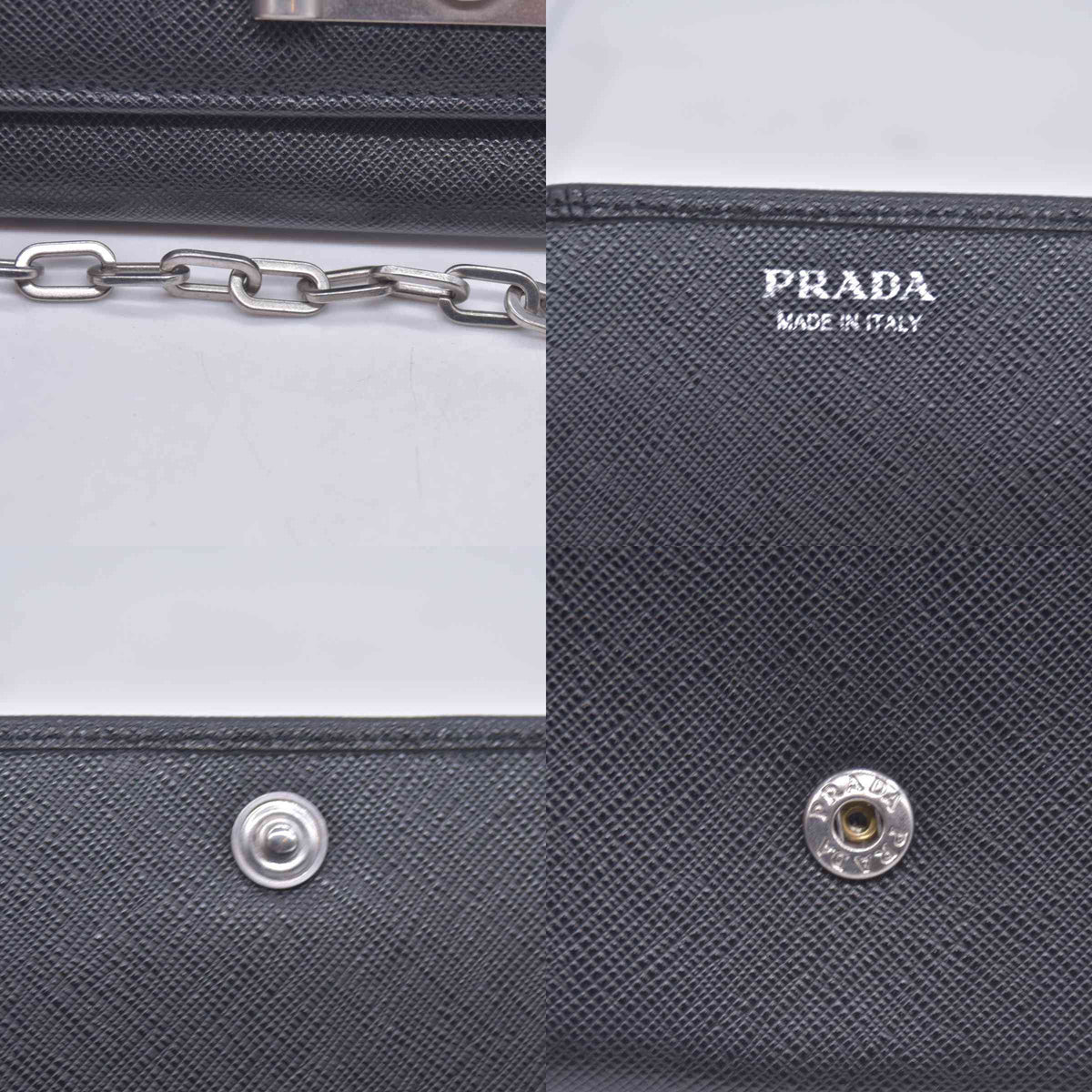 $1550 Prada Saffiano Lock Leather Flap Wallet on Chain CONSIGNMENT