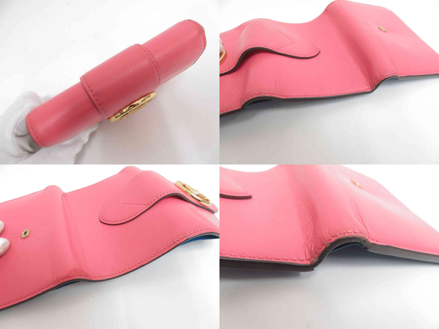 $965 2020 LOUIS VUITTON Smooth Calfskin LV Pont 9 Compact Wallet Pink FH2230
