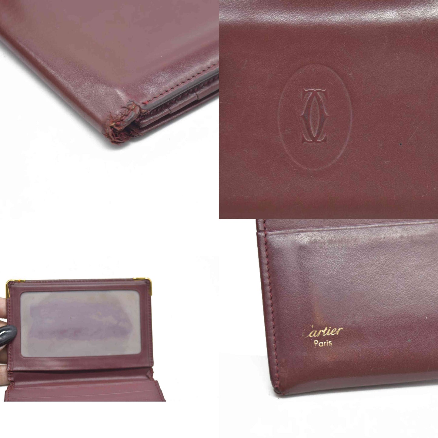 AUCTION $430 Cartier Cartier Burgundy Leather Must de Cartier ID Card Holder