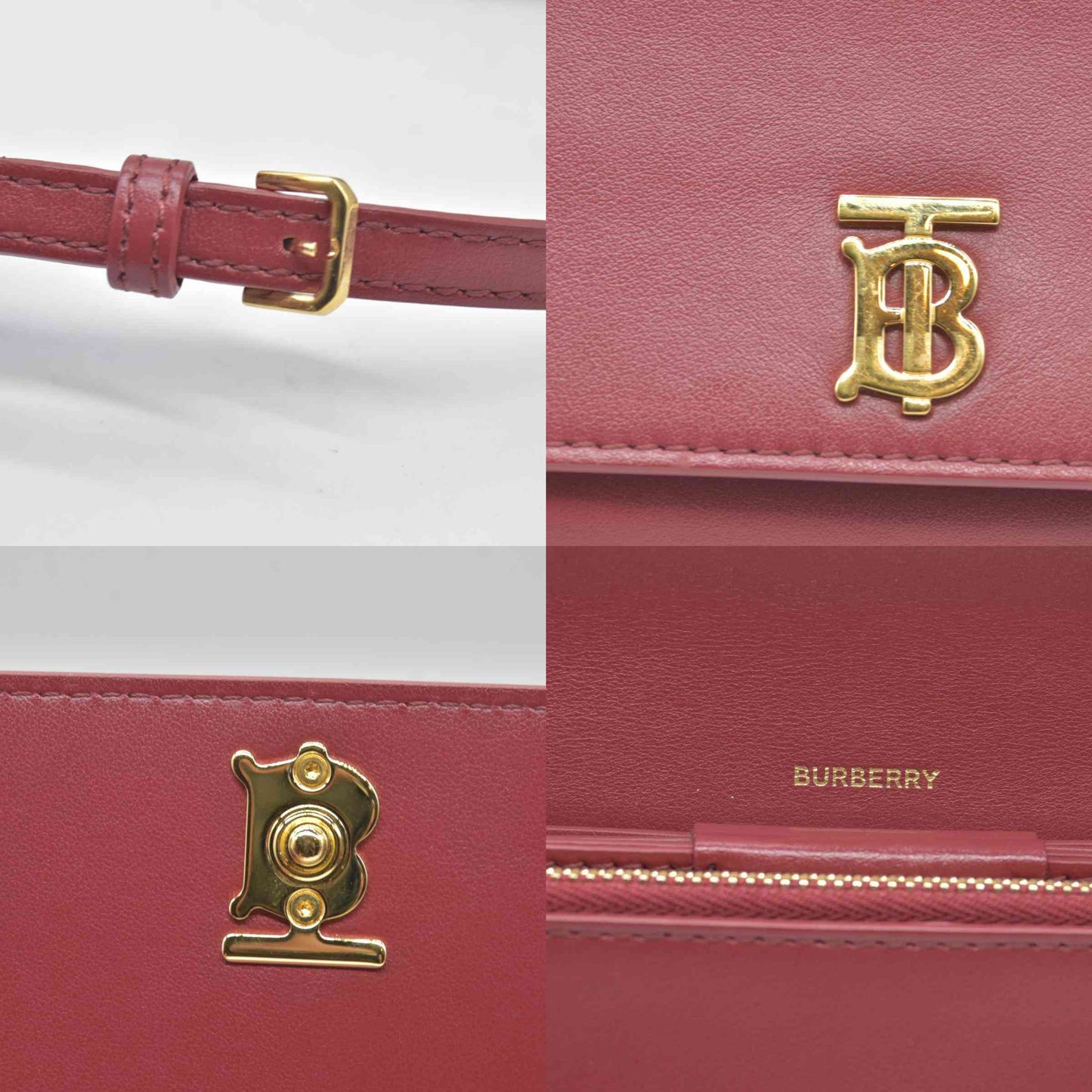 $1150 Burberry TB Logo Motif Wallet on Strap Pink