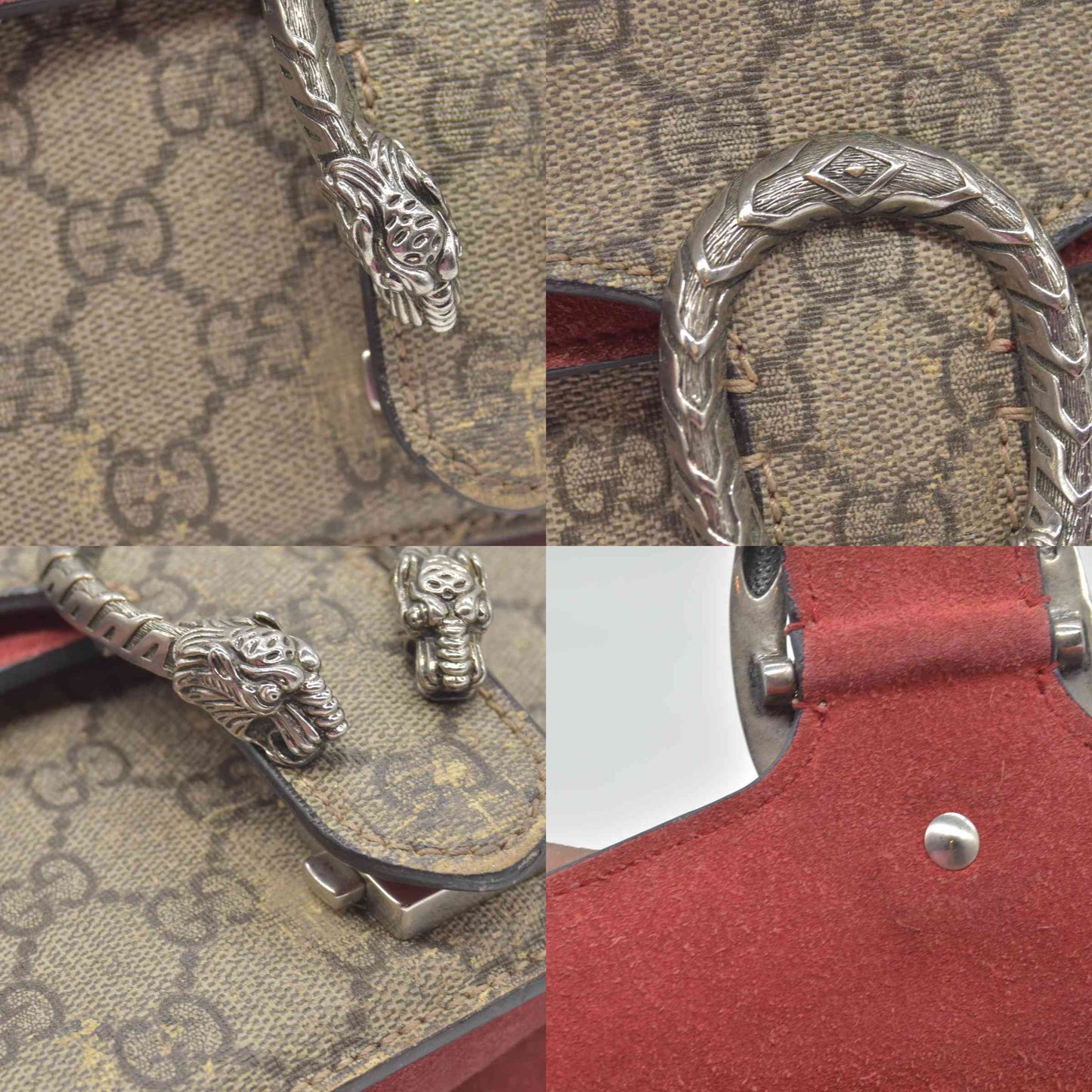 $2600 Gucci GG Supreme Monogram Suede Cudu Medium Dionysus Shoulder Bag Beige Ebony Vulcanic Red