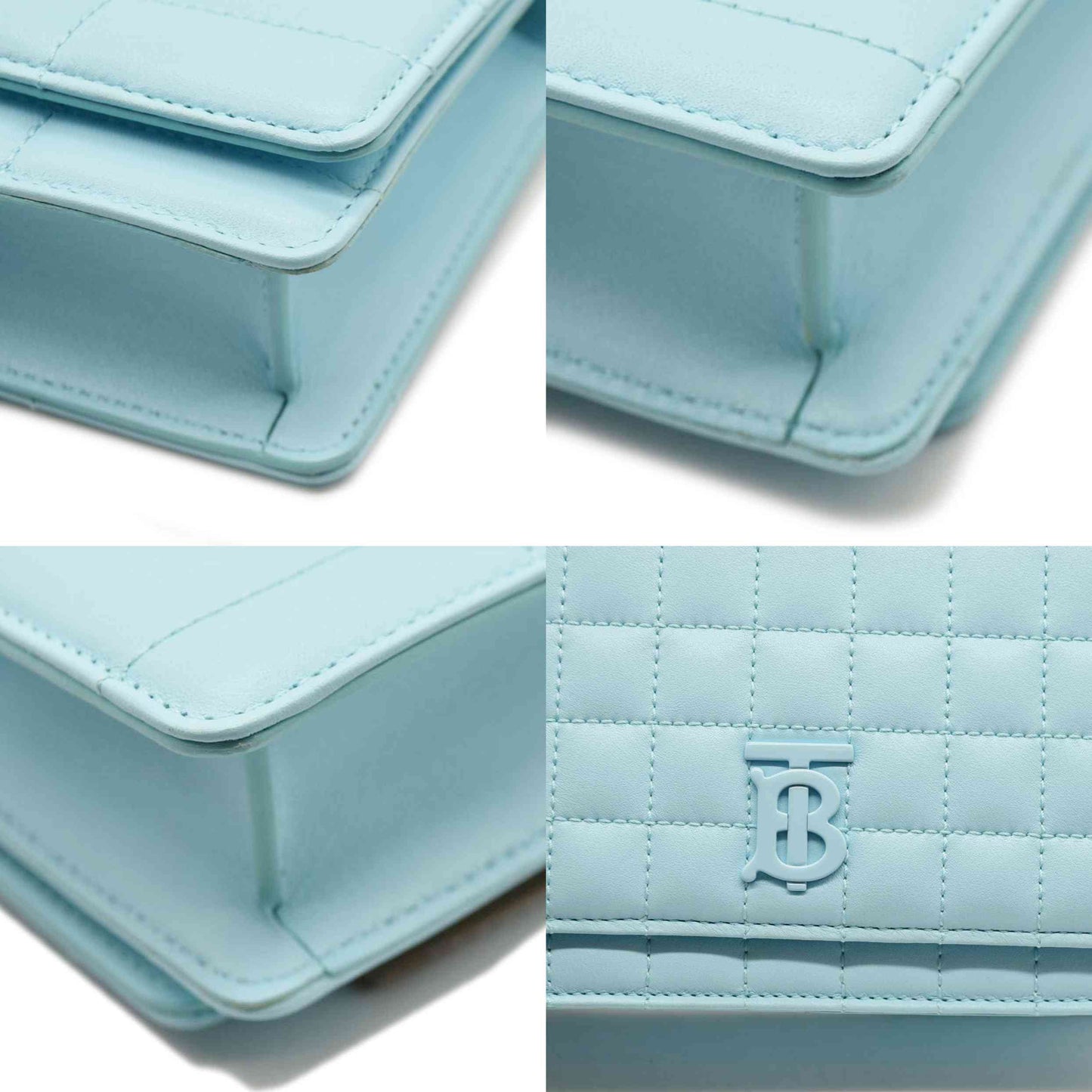 BURBERRY Lola TB Quilted Leather Clutch on Chain Sky Blue