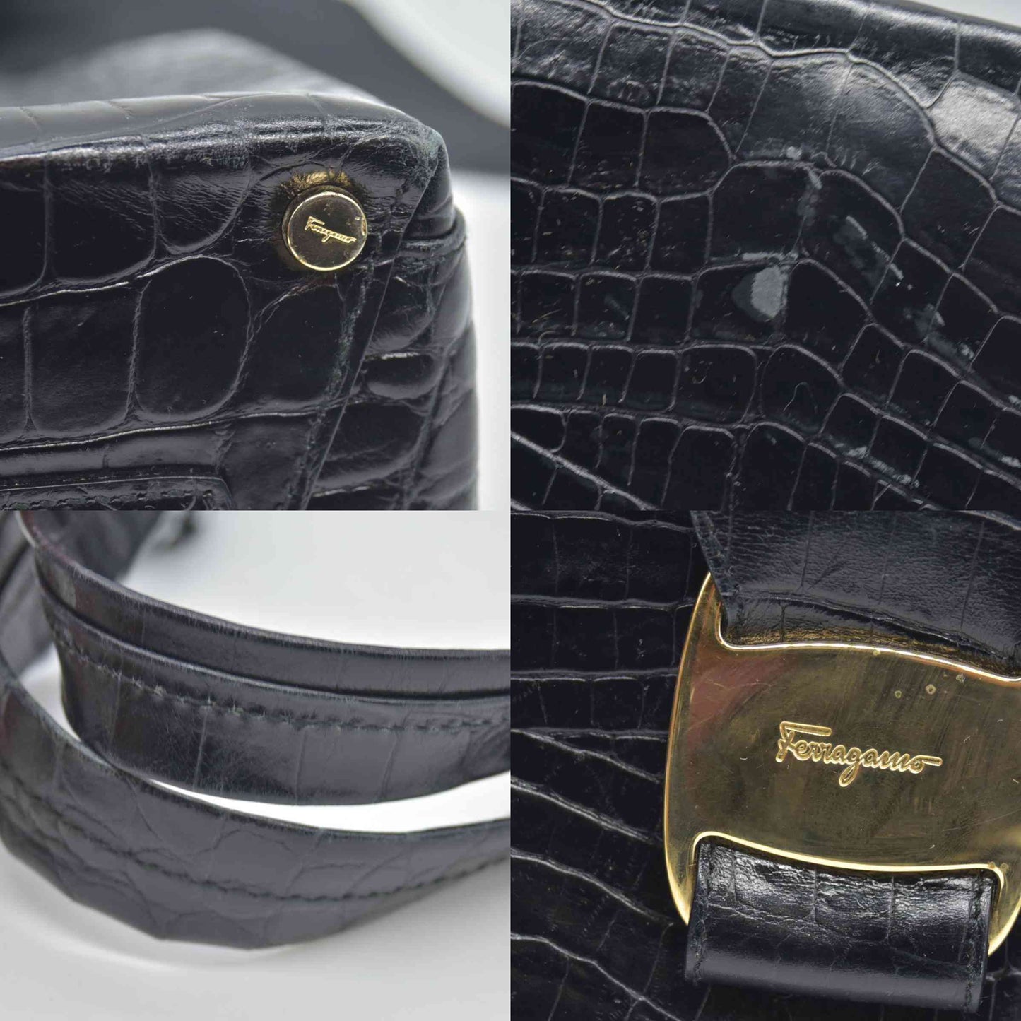 $1200 Salvatore Ferragamo Vara Embossed Leather Shoulder Bag in Black CONSIGNMENT
