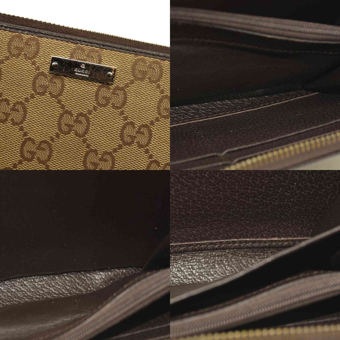 Gucci  Monogram Metal Bar Zip Around Wallet Dark Brown