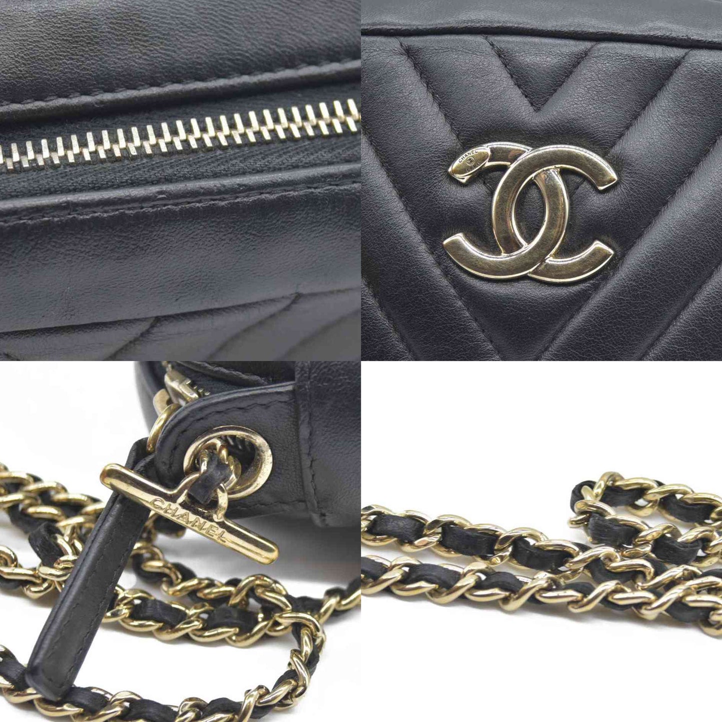 $3100 Chanel  Lambskin Chevron Quilted Camera Case Black