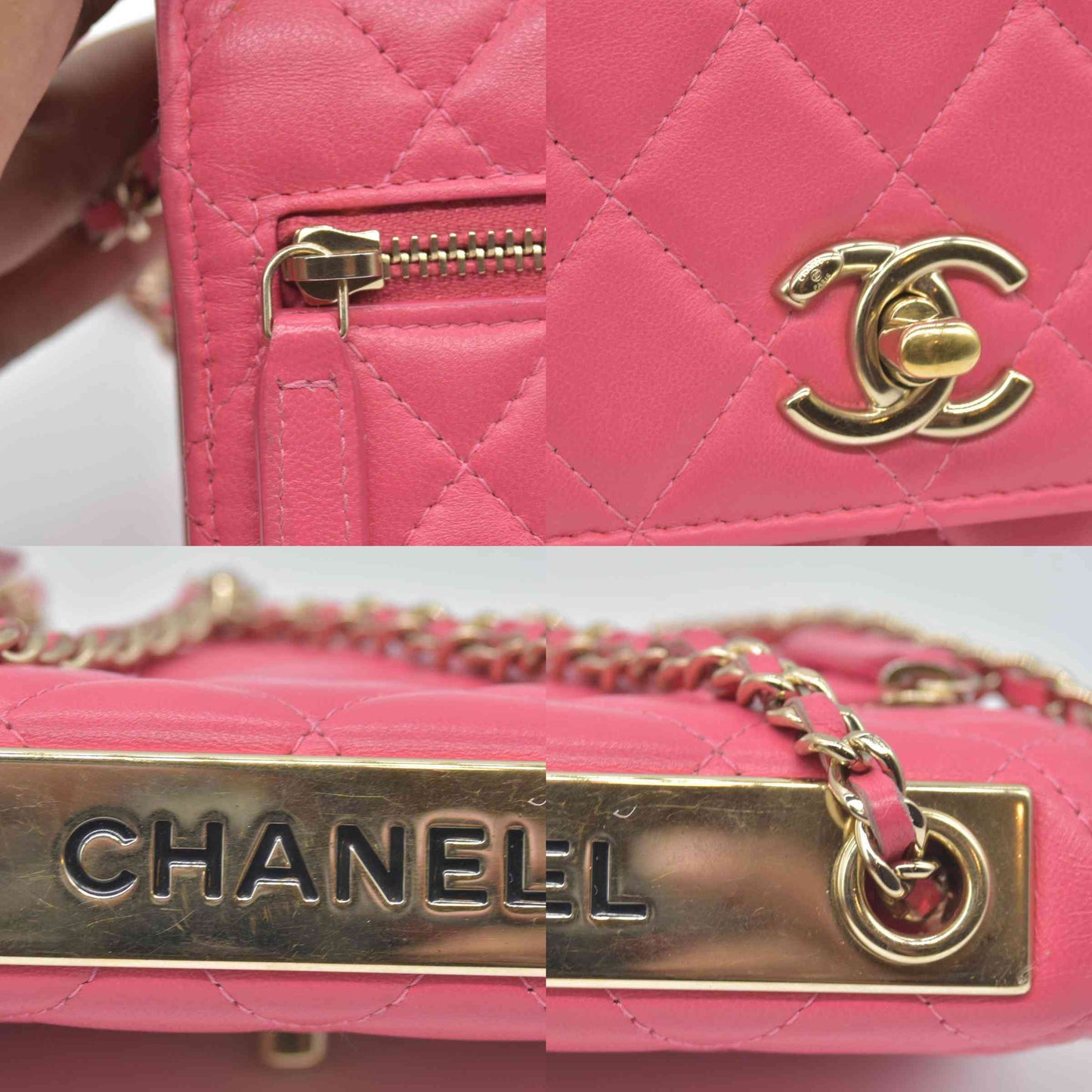 Chanel Lambskin Quilted Mini Trendy CC Wallet On Chain WOC Pink