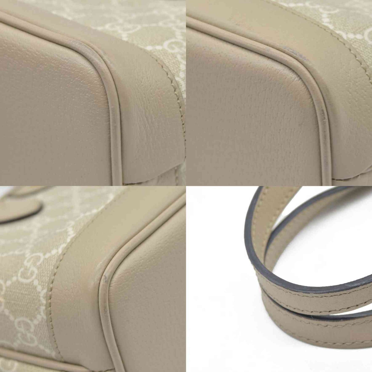 $1900 Gucci GG Supreme Monogram Textured Dollar Calfskin Mini Ophidia Shoulder Tote Bag Bag Beige Mystic White Oatmeal