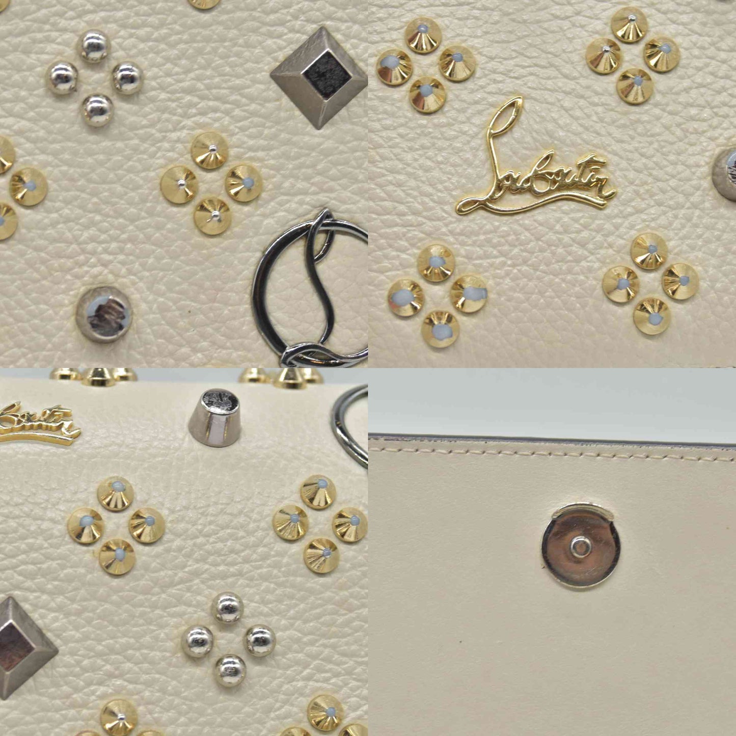 $1590 Christian Louboutin Paloma Clutch Cream Leather "Loubinthesky" Spiked Bag