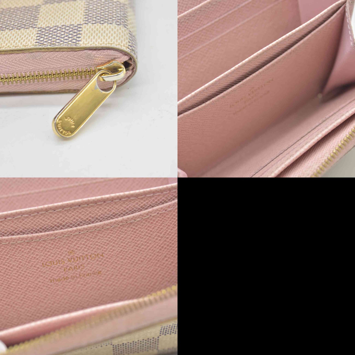 $560 Louis Vuitton Damier Azur Rose Ballerine Zippy Zip Coin Purse Wallet White TN2199