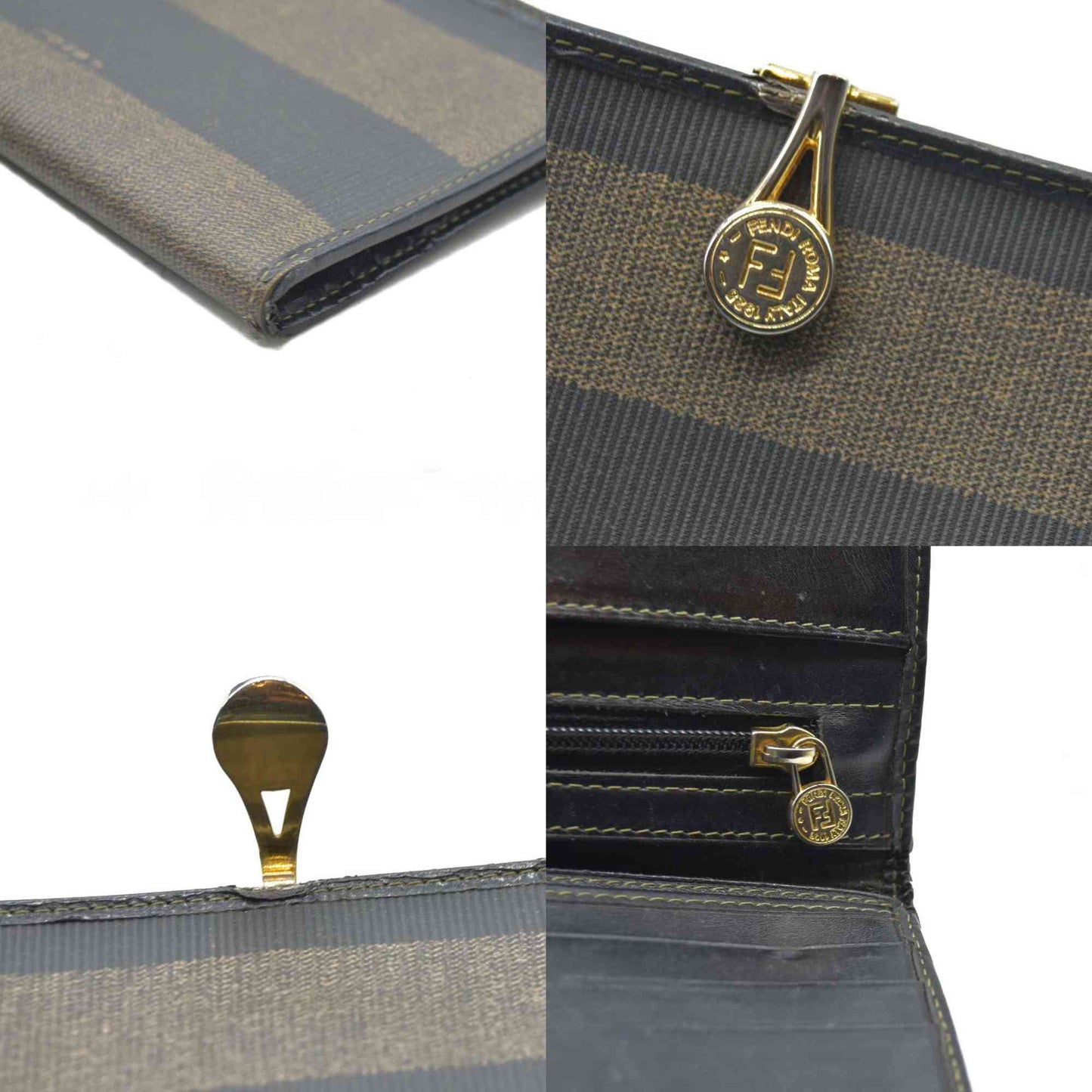 AUCTION $750 Fendi  Pequin Striped Flap Wallet Tobacco