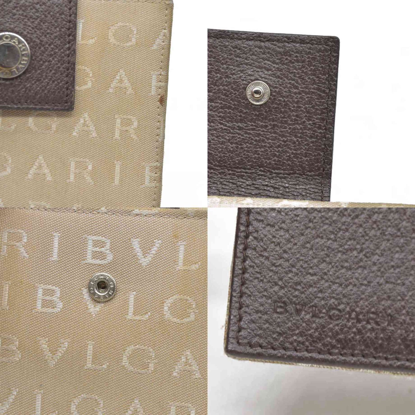 BVLGARI Logo Mania Canvas Bifold Wallet Beige