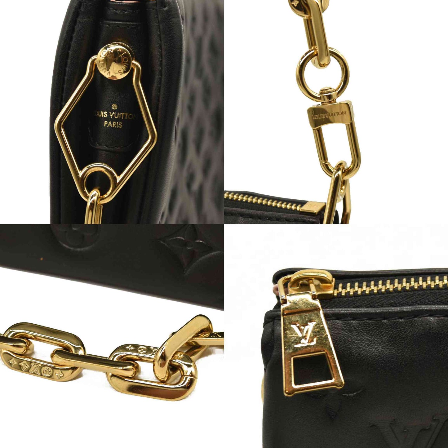 LOUIS VUITTON Lambskin Embossed Monogram Coussin PM Black