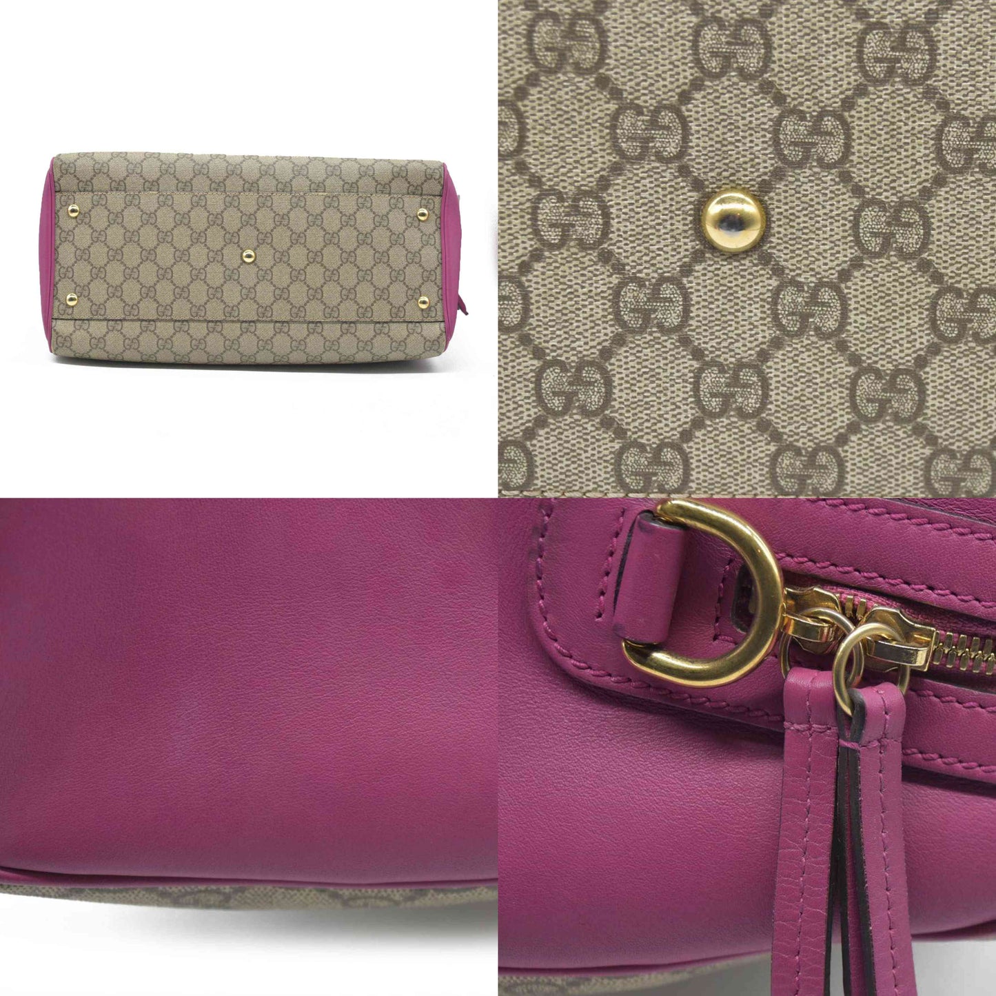 $2980 Gucci GG Supreme Monogram Moon Calfskin Small Boston Beige Ebony Hibiscus Red New Rosette