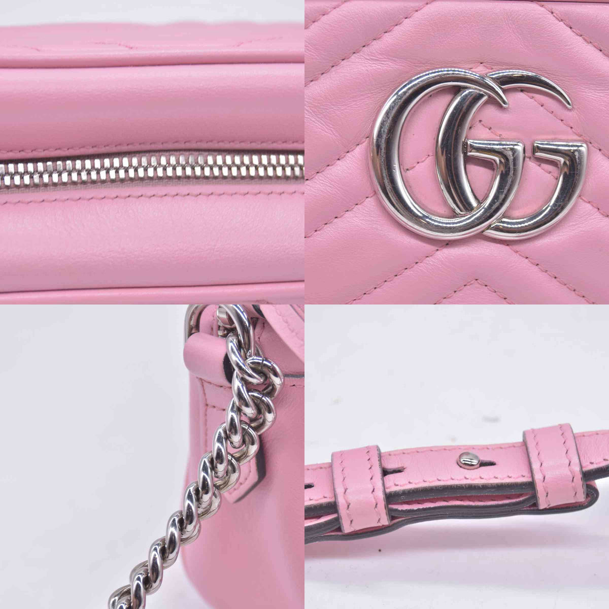 $1950 Gucci Calfskin Matelasse Small GG Marmont Chain Shoulder Bag Wild Rose CONSIGNMENT 10020900