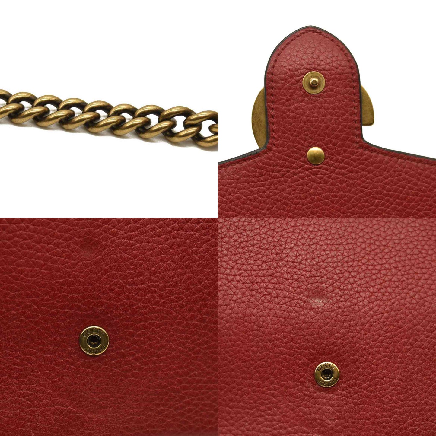 Gucci  Calfskin GG Marmont Chain Wallet Vulcanic Red