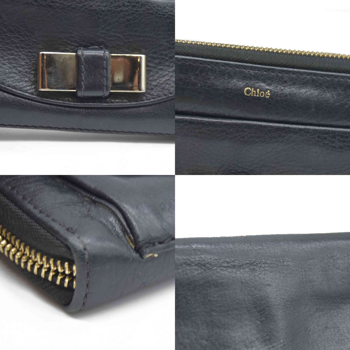 AUCTION $550 Chloe Lily Leather Zip Around Long Wallet Purse Black