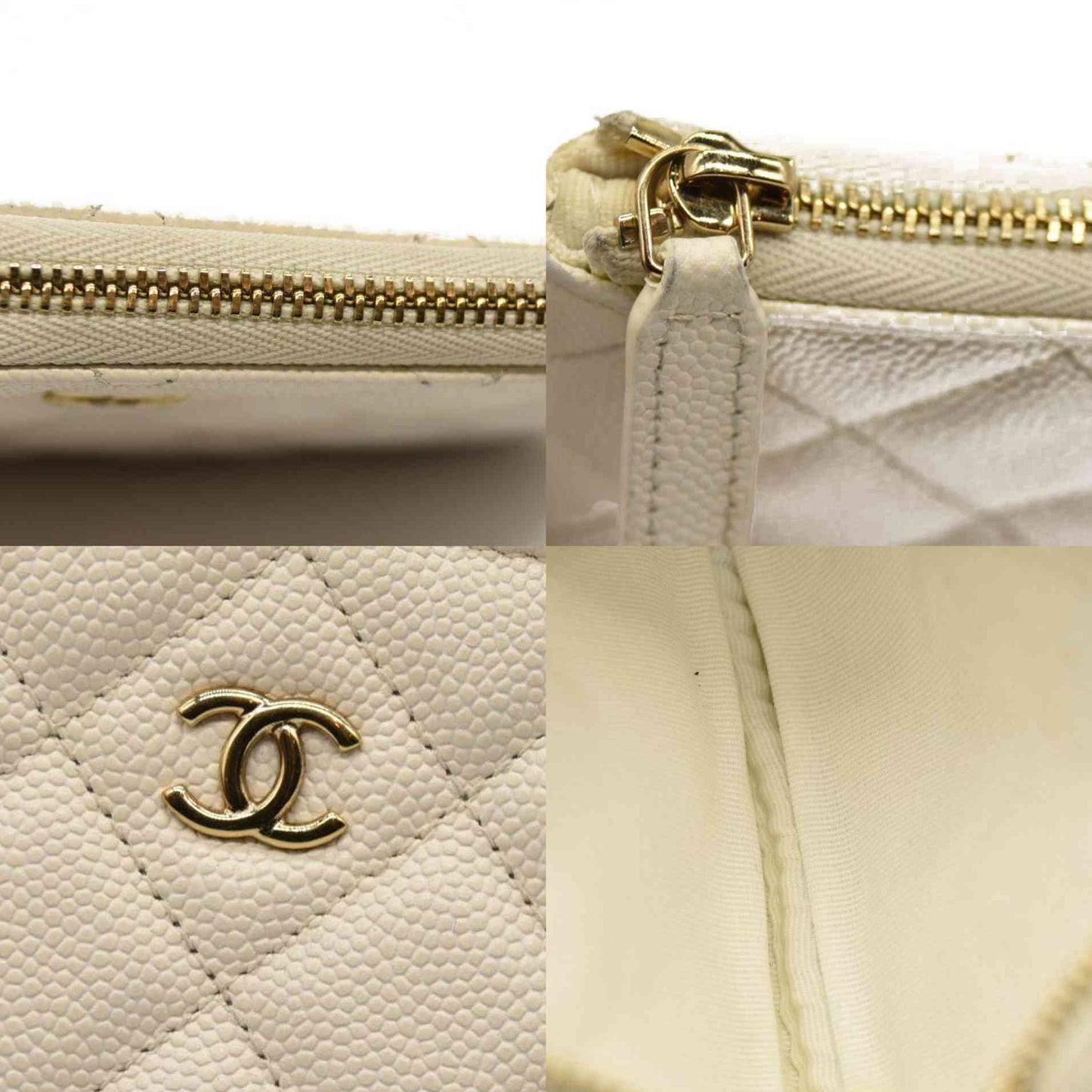 Chanel  Caviar Quilted Small Cosmetic Case White