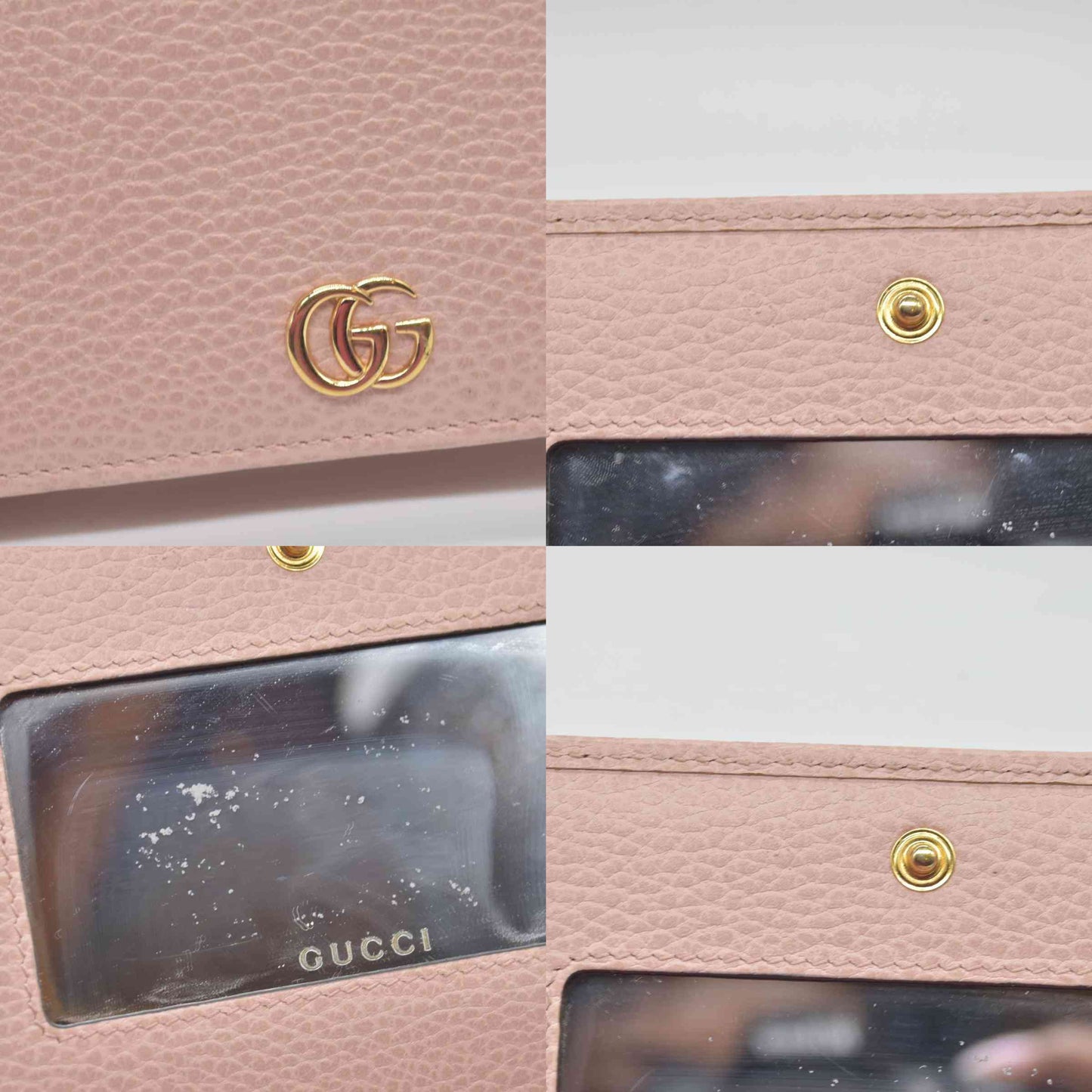 $1150 Gucci Dollar Calfskin Mini GG Marmont Chain Wallet Perfect Pink