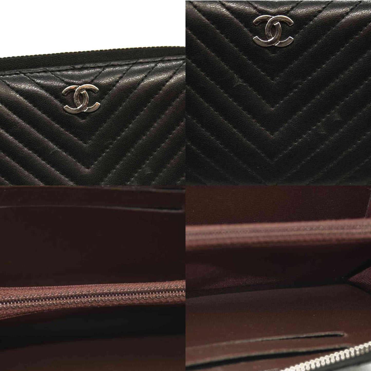 Chanel  Lambskin Chevron Quilted Zip Around Wallet So Black 22437133