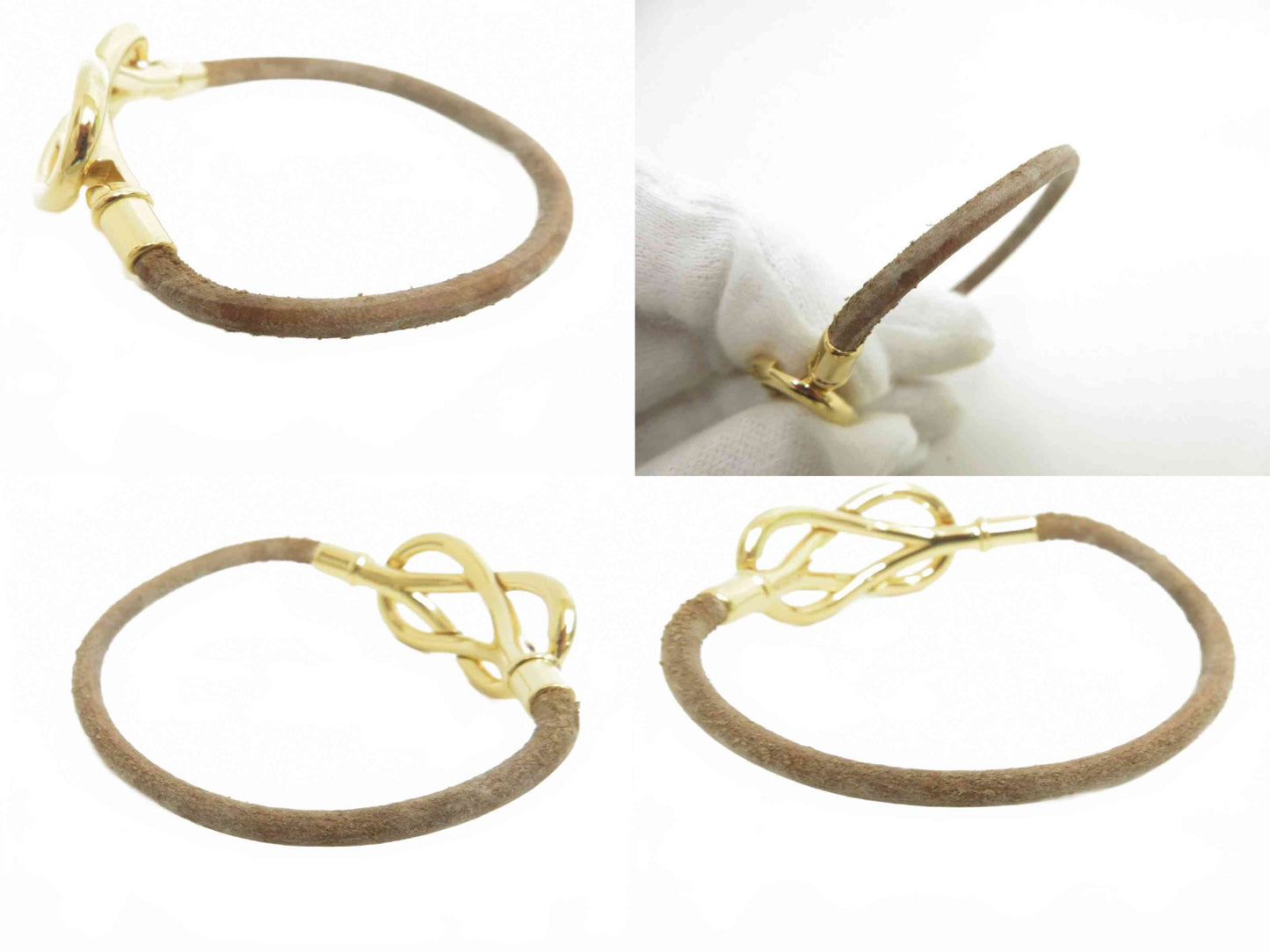 $460 Hermes Natural Bridle Atame Bracelet Gold Brown
