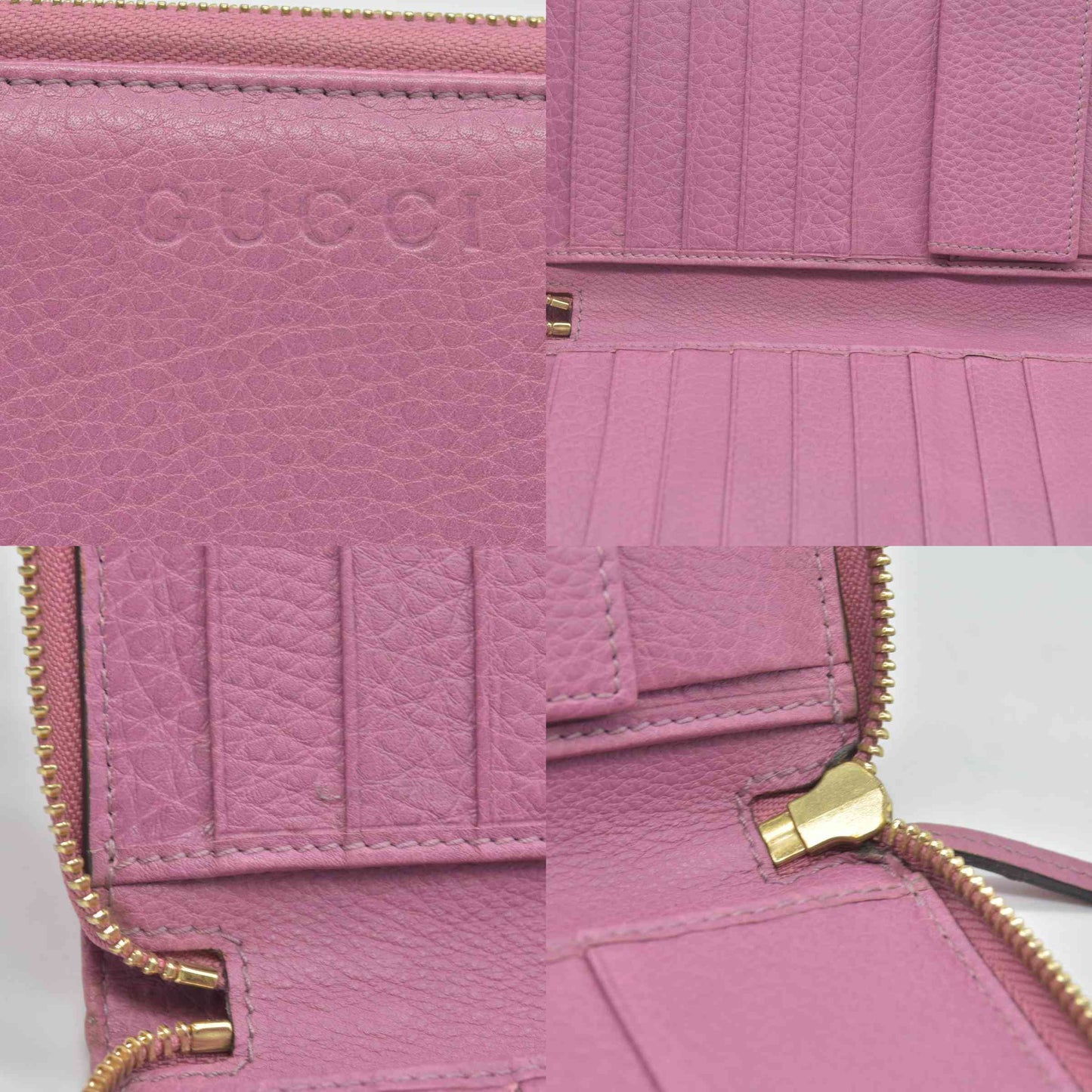 $550 Gucci Dollar Calfskin GG Marmont Zip Around Wallet Perfect Pink