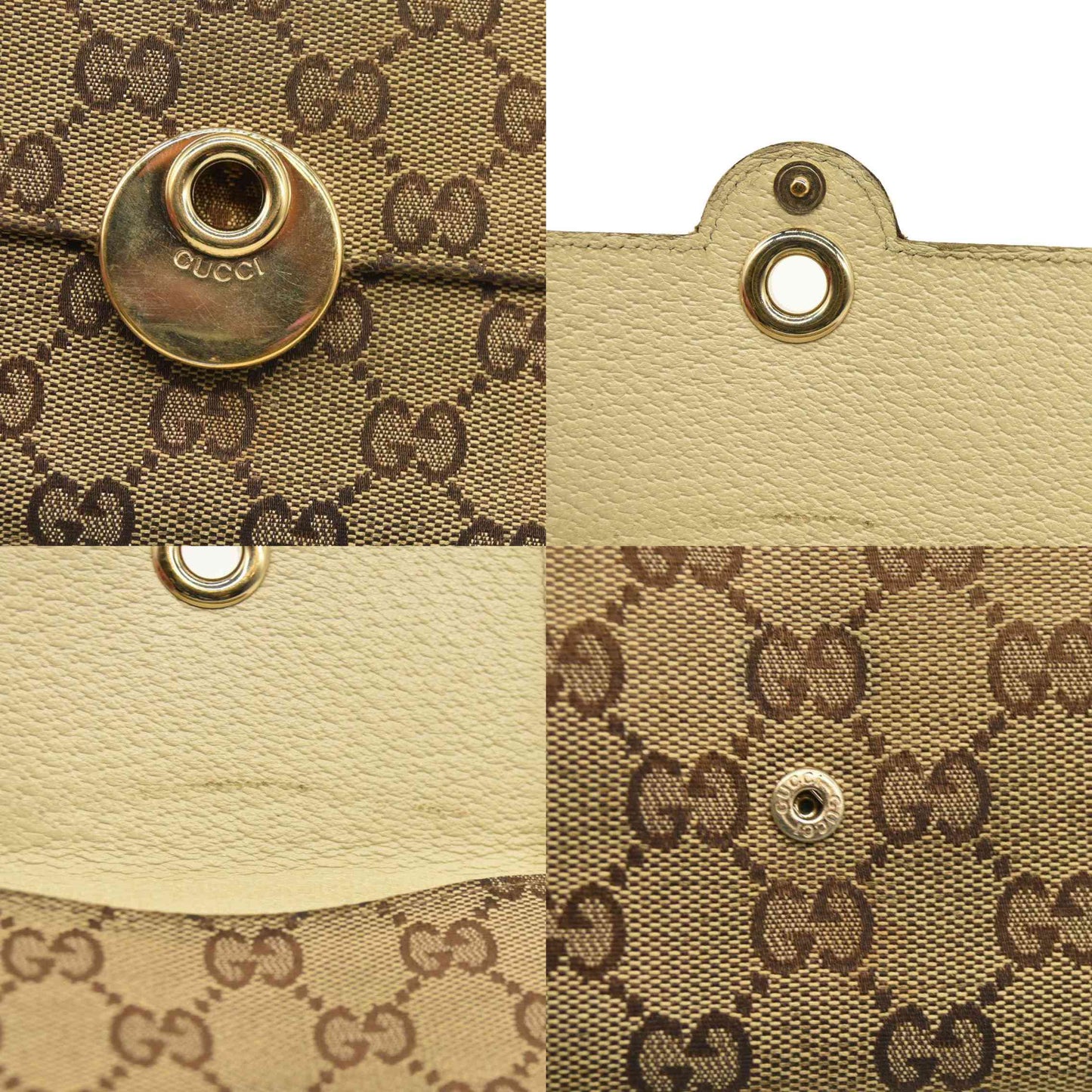 GUCCI GG Logo Canvas Leather Bifold Wallet Beige