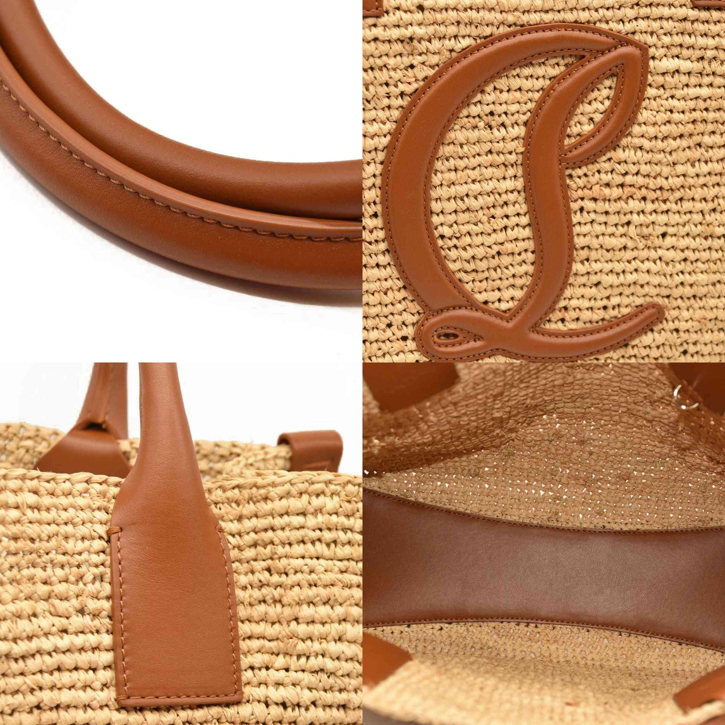 Christian Louboutin Small Raffia Calfskin By My Side Tote Natural Cuoio