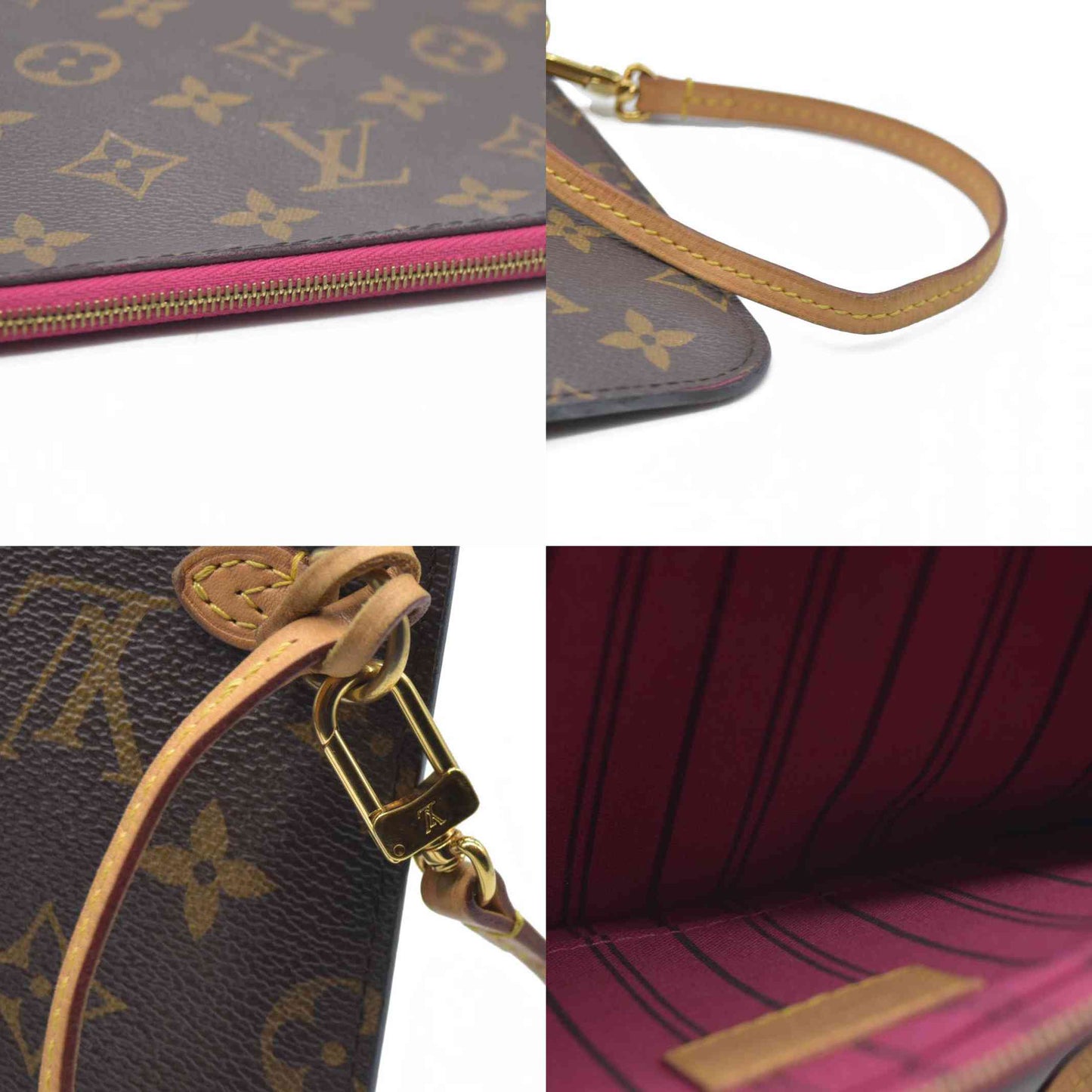 AUCTION $600 Louis Vuitton  Monogram Neverfull MM GM Pochette Pivoine CA3186