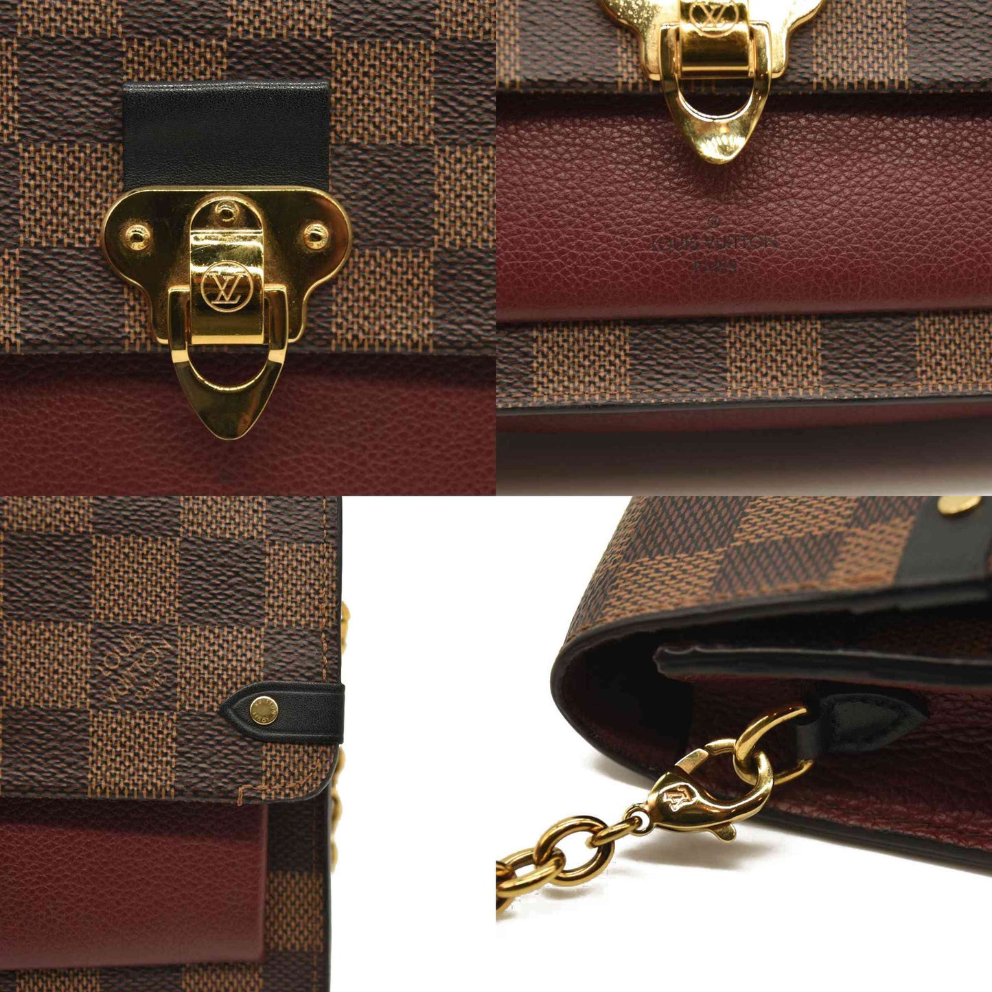 Louis Vuitton  Damier Ebene Vavin Chain Wallet Red