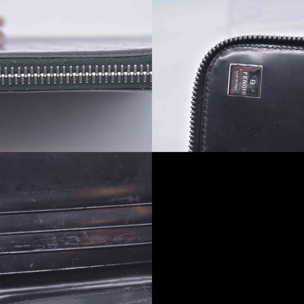 $720 Fendi Patent FF Embossed Compact Zip Around Wallet Dark Navy CONSIGNMENT