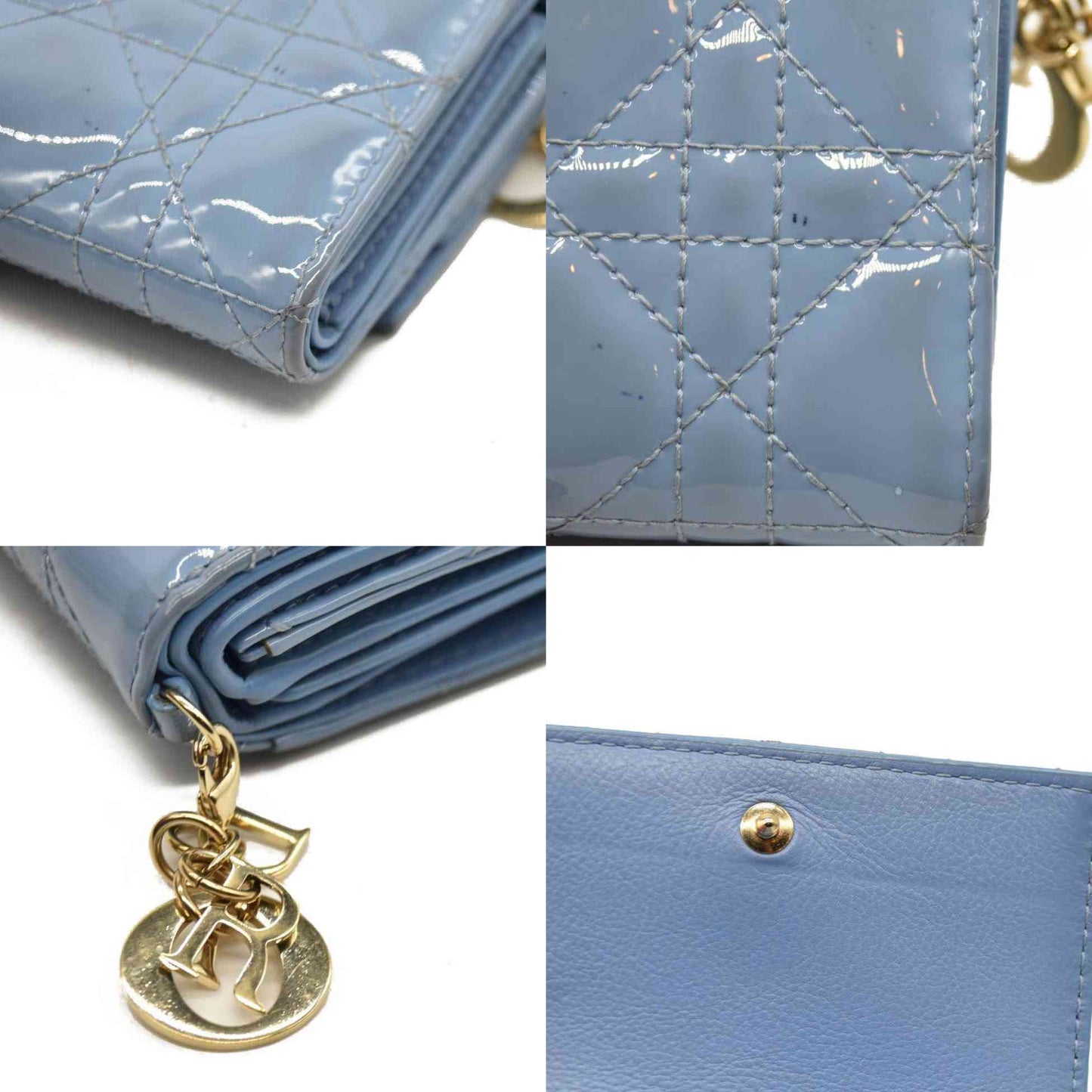 Christian Dior  Patent Cannage Lady Dior Lotus Wallet Light Blue