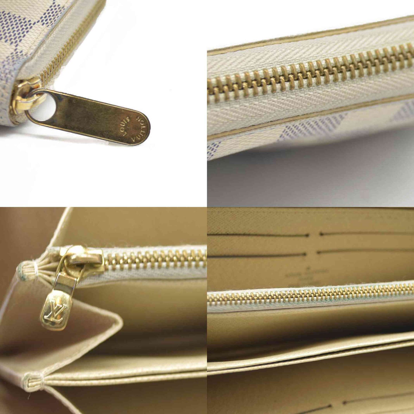 AUCTION $915 Louis Vuitton Damier Azur Zippy Zip Around Long Wallet Purse White CA1172