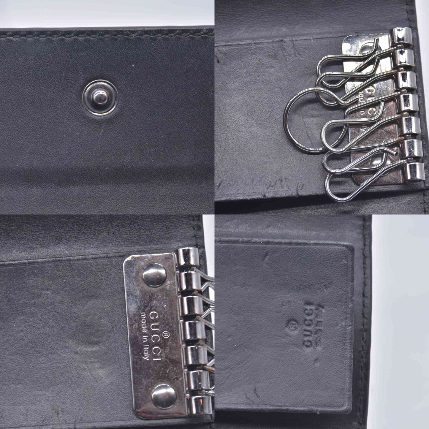 $440 Gucci Guccissima 6 Key Holder Case Black CONSIGNMENT