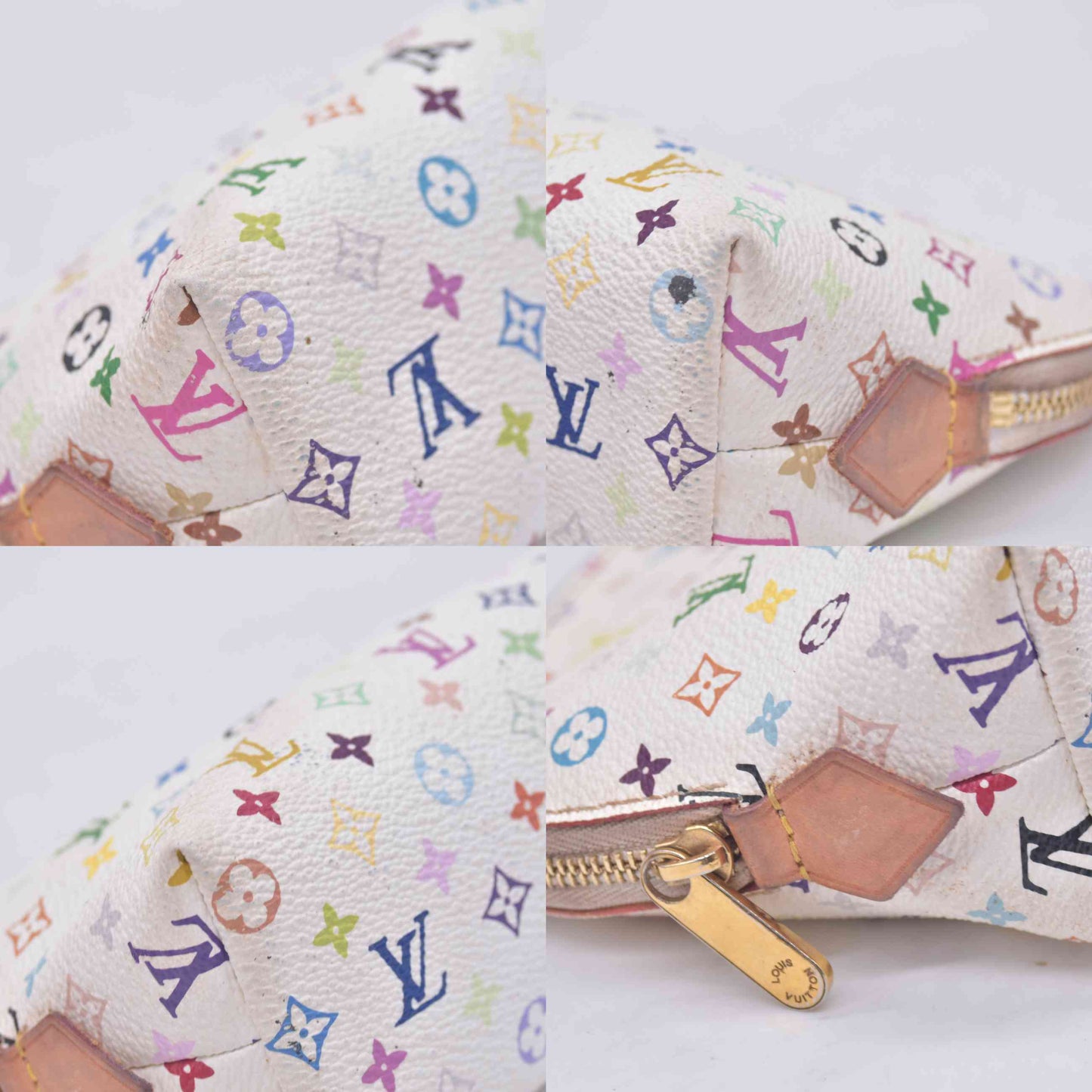 $625 2012 LOUIS VUITTON Monogram Multicolor Cosmetic Pouch White Litchi 2172