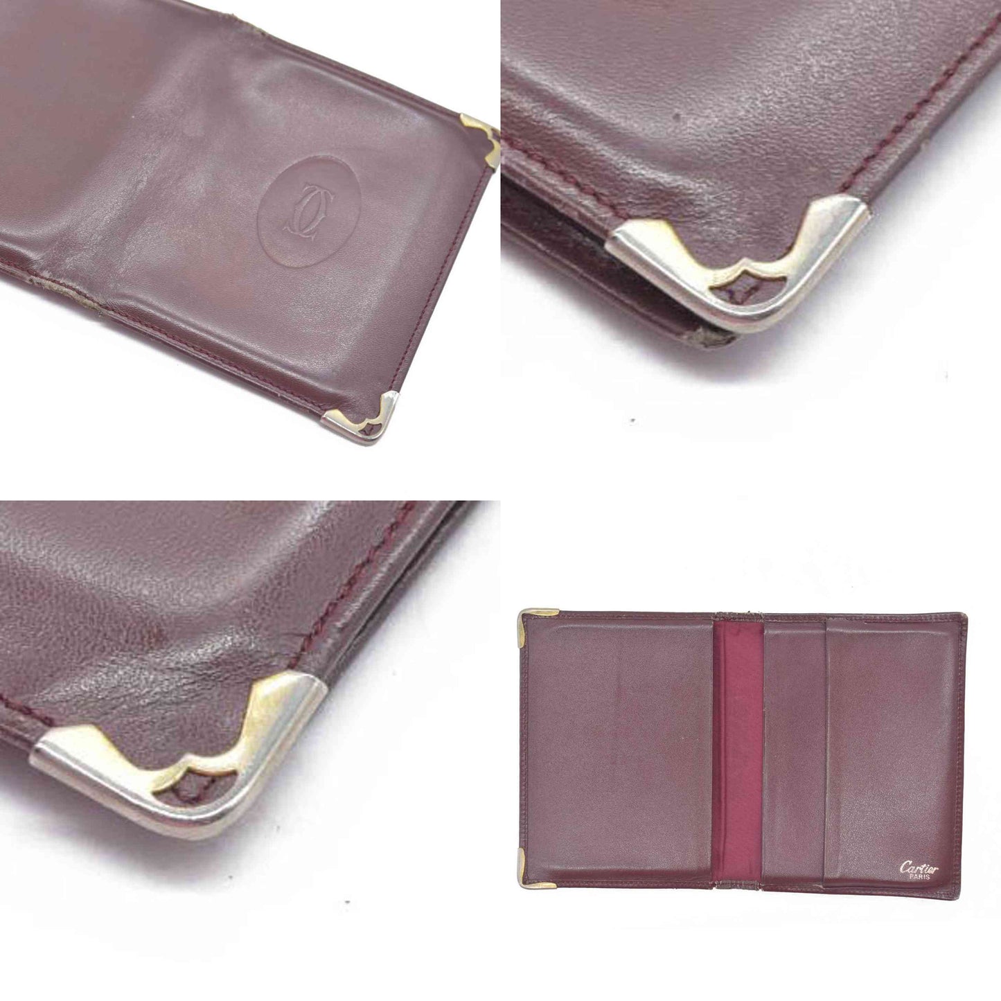 $580 Must de Cartier Leather Bifold Wallet Bordeaux