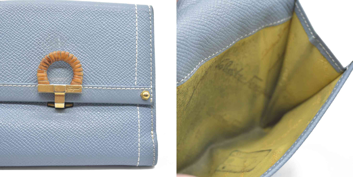 $495 Salvatore Ferragamo Gancini Blue Trifold Wallet