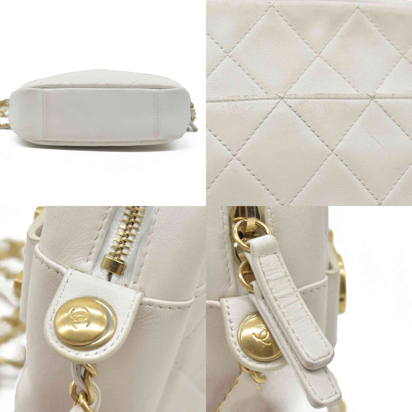 $4100 Chanel Calfskin Quilted Enchained Camera Case Bag White 2020